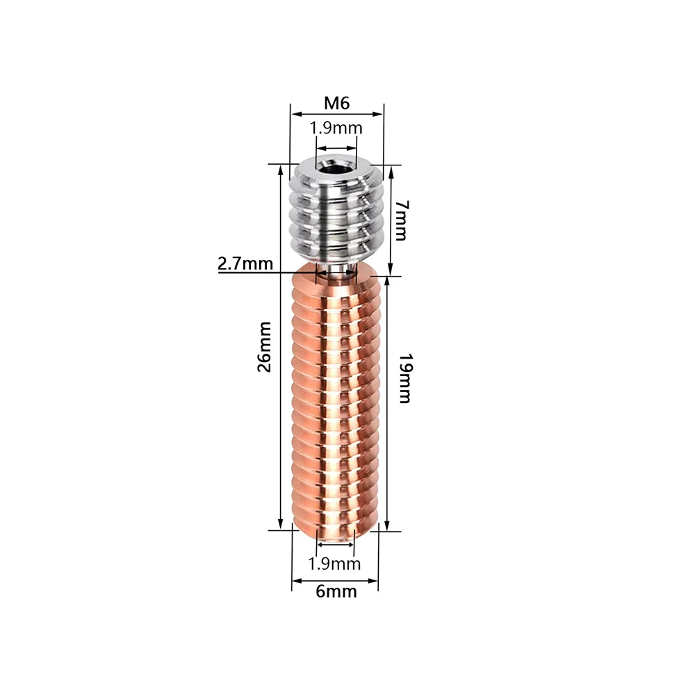 High Quality MK8 Throat Hotend E3D V6 Bimetal Heatbreak 3D Printer Parts Plated Copper Heat Break For 1.75mm Filament view 2