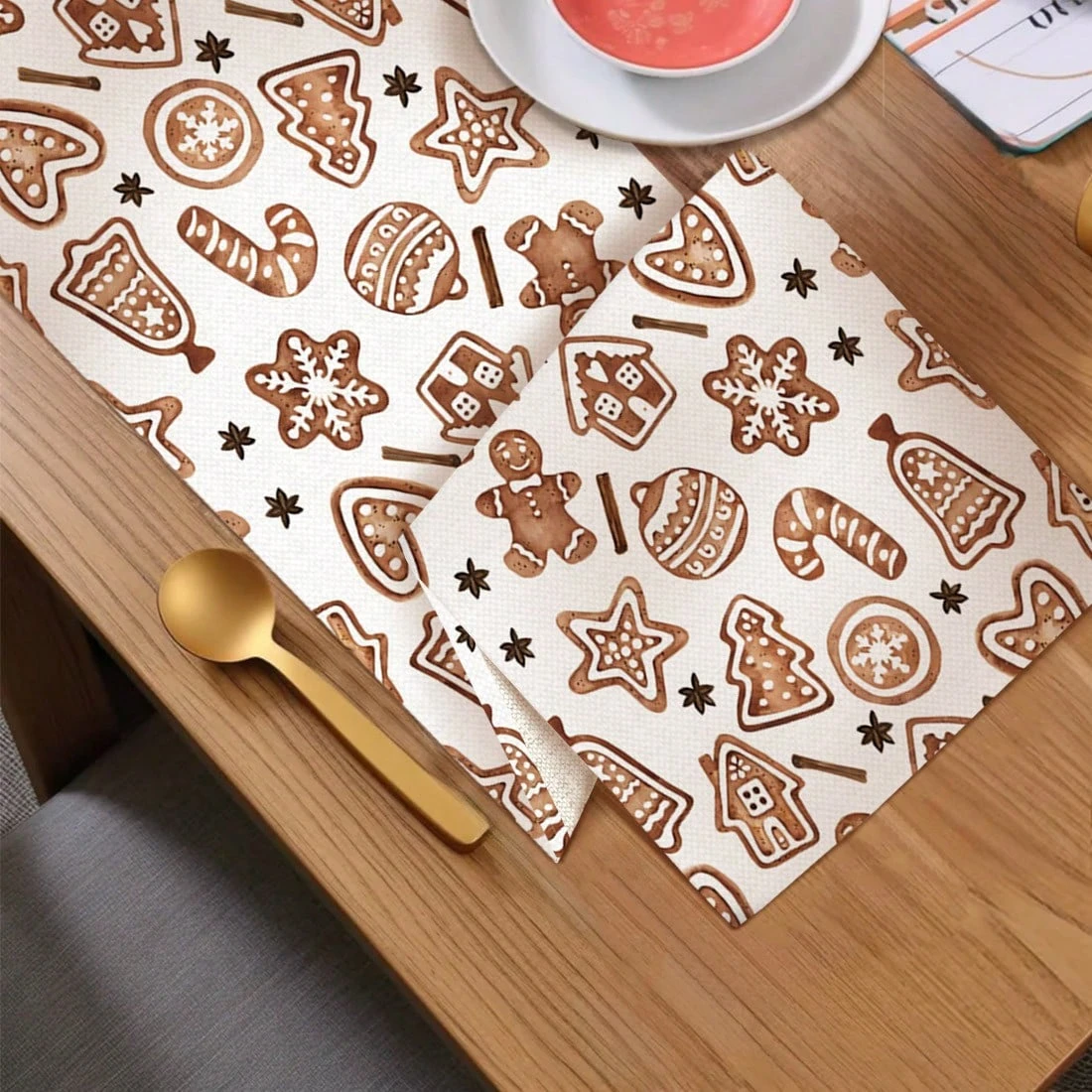 JIT Festive Christmas Gingerbread Table Runner With Cinnamon Star Print Perfect For Xmas Dinner Table Setting Cozy Decorative