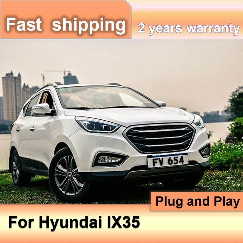 Farol para Hyundai IX35, luzes principais, sinal de giro DRL, lente de projetor de feixe alto, acessórios de carro, 2009-2017