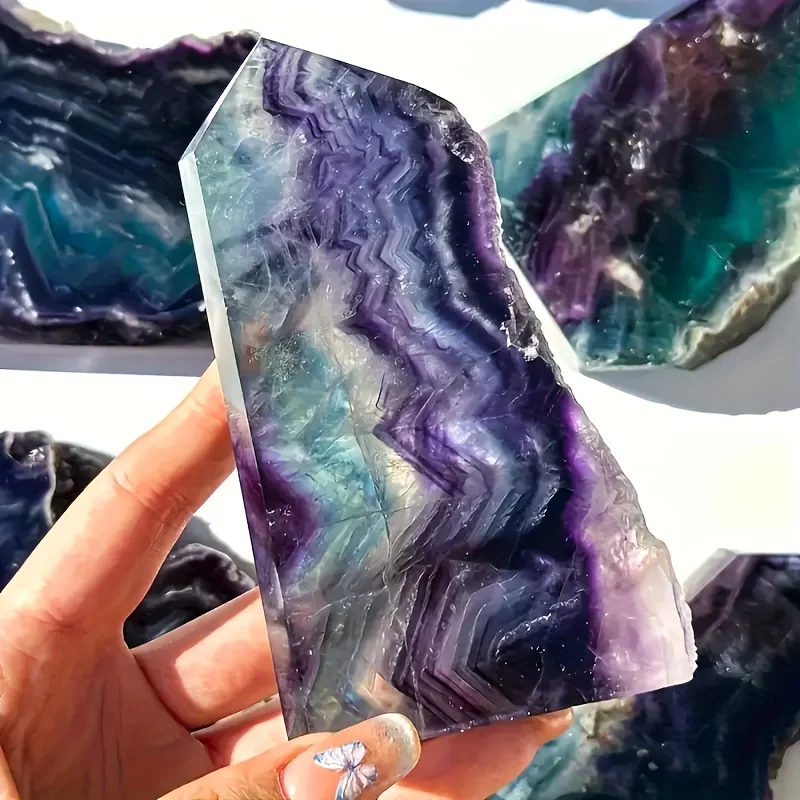 1pc Rainbow Fluorite Crystal Tower - Bohemian Style Natural Multicolor Crystal with Vibrant Purple, Green, Yellow, Orange view 3