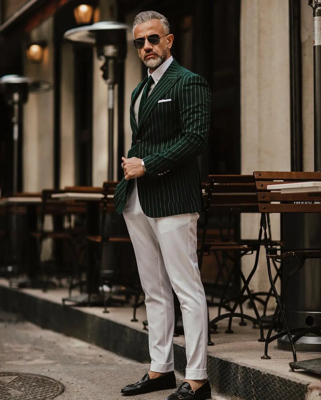 Green Striped Men Wedding Tuxedos One Jacket Groom Dinner Business Evening Blazer Birthday Party Wear