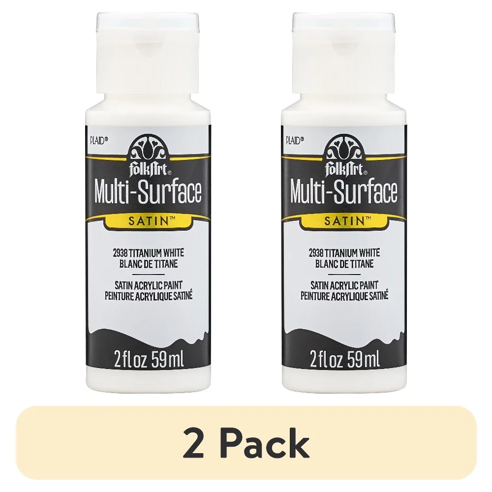 

Multi-Surface Acrylic Craft Paint Satin Finish Titanium White 2 Fluid Ounces 2 Pack for Artists and DIY Projects