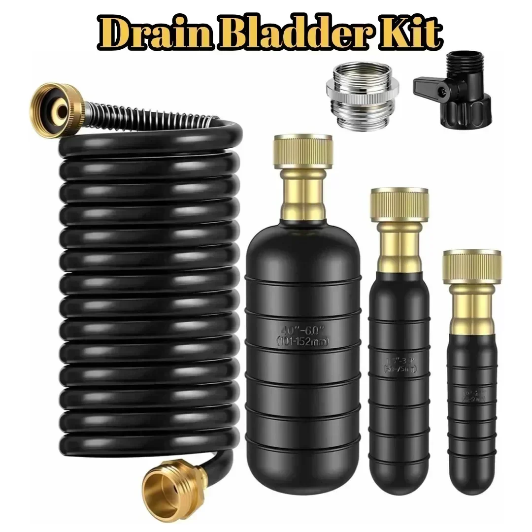 

3 шт. комплект сливного пузыря, сверхмощные резиновые расширительные пузыри со шлангом длиной 10 футов и запорным клапаном, инструменты для очистки с водой