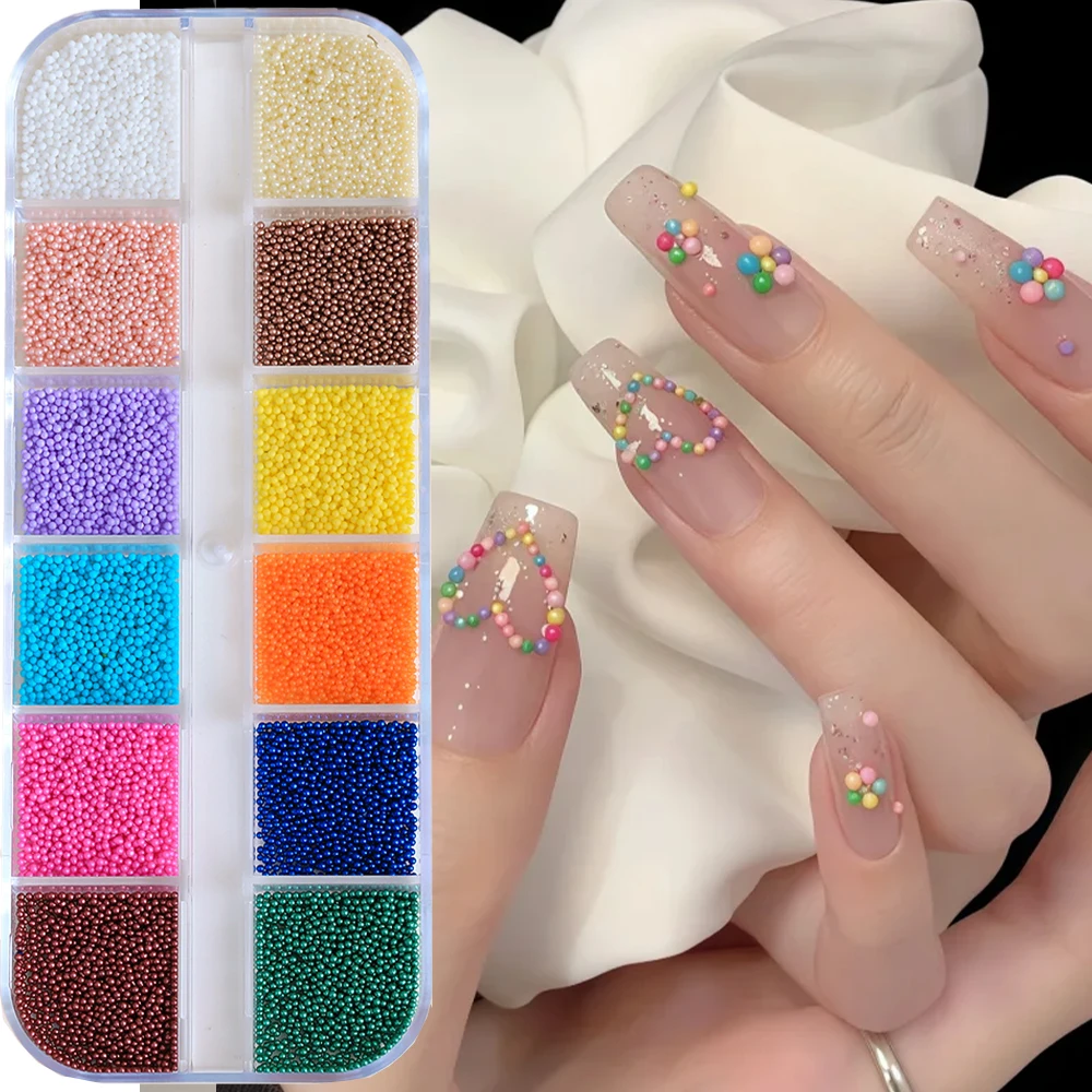 12Grids Colorful Mini Caviar Beads Nail Art Decoration 3D Candy Bead Nail Charms Summer Macaron Micro Balls DIY Nail Accessorie