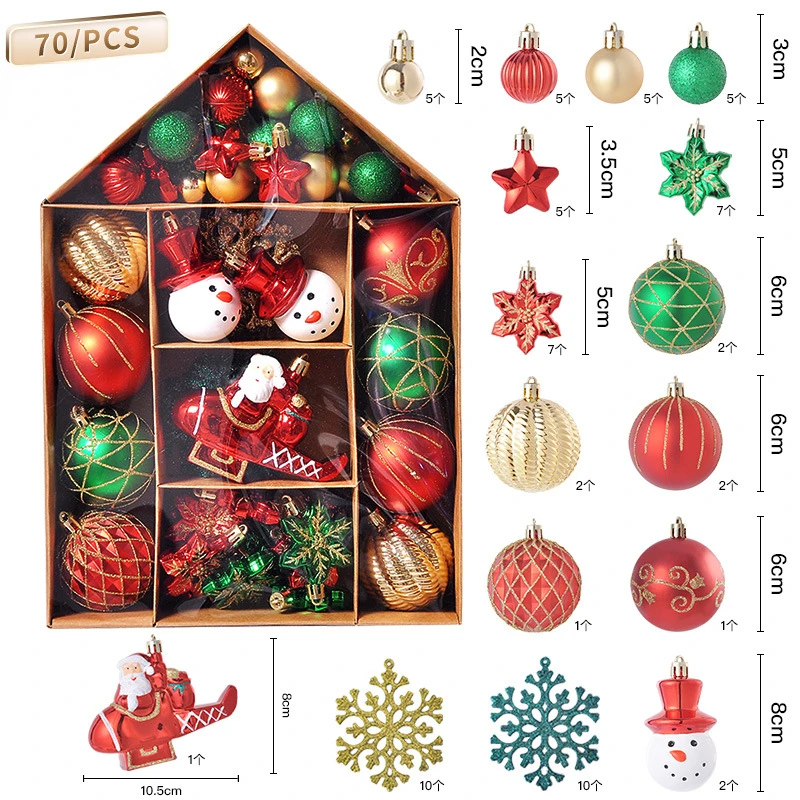 70pcs Christmas Ornaments Boutique Christmas Ball Set Christmas Tree Pendant Home Bedroom New Year Decoration New Year Gift 2023