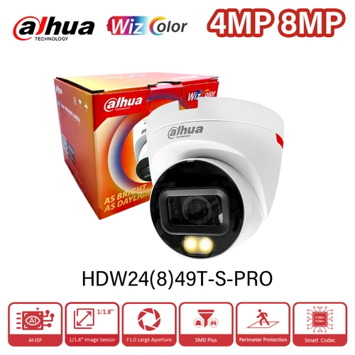 Imagen 1 del producto Dahua 4MP 8MP Wizcolor cámara IP 4K HD visión nocturna brillante como día micrófono incorporado 4K detección inteligente HDW2449T-S-PRO -HDW2849T-S-PRO