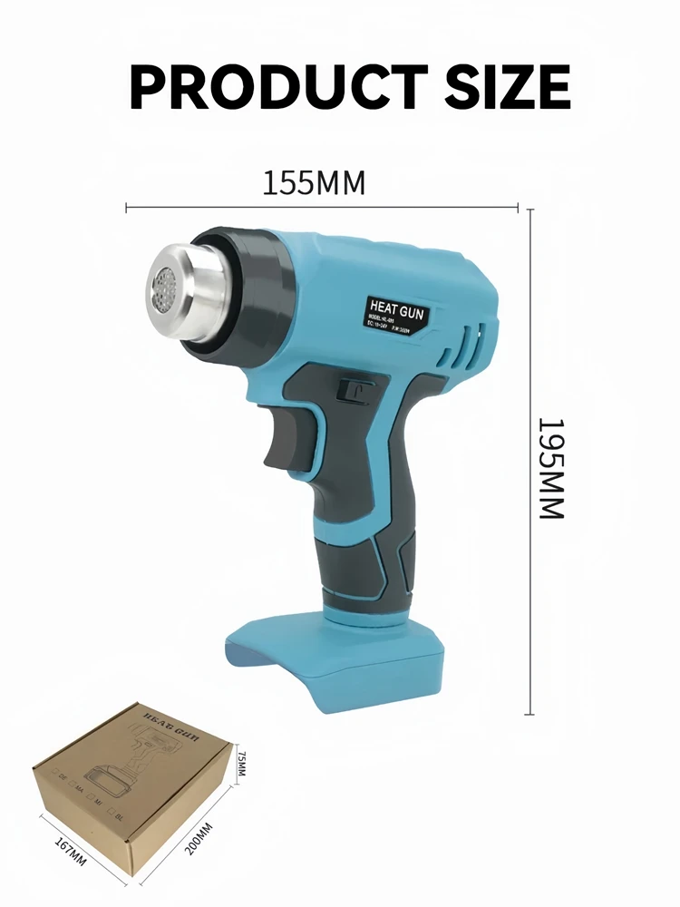 Portable Heat Gun Cordless Electric Heat Gun with 4 Nozzle For Makita/Dewalt/Milwaukee/Bosch/Black Decker 18V-24V Li-ion Battery