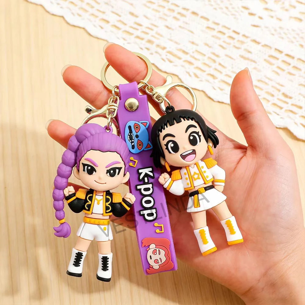 Hot-selling KPop Demon Hunter Series Keychain 3D Stereo Doll Soft Rubber Doll Key Ring Anime Peripheral Toys Car Key Decoration view 5