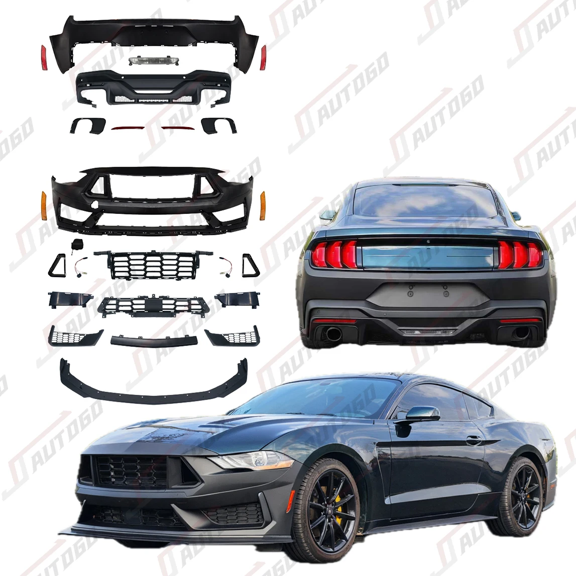 Dark Horse Style Body Kit for Mustang 2018-2023 including Front Bumper, Rear Bumper and Day Running Light Auto Modification Set