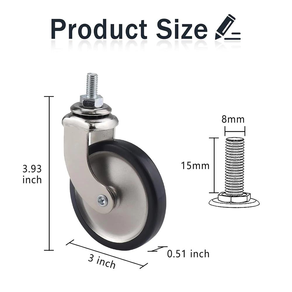 Imagem -02 - Stem Caster Rodas para Hotel e Restaurante Lightpeso Trolley Rodízios Conjunto de Hulha Roscada Capacidade Total de 160lbs 8*15 mm