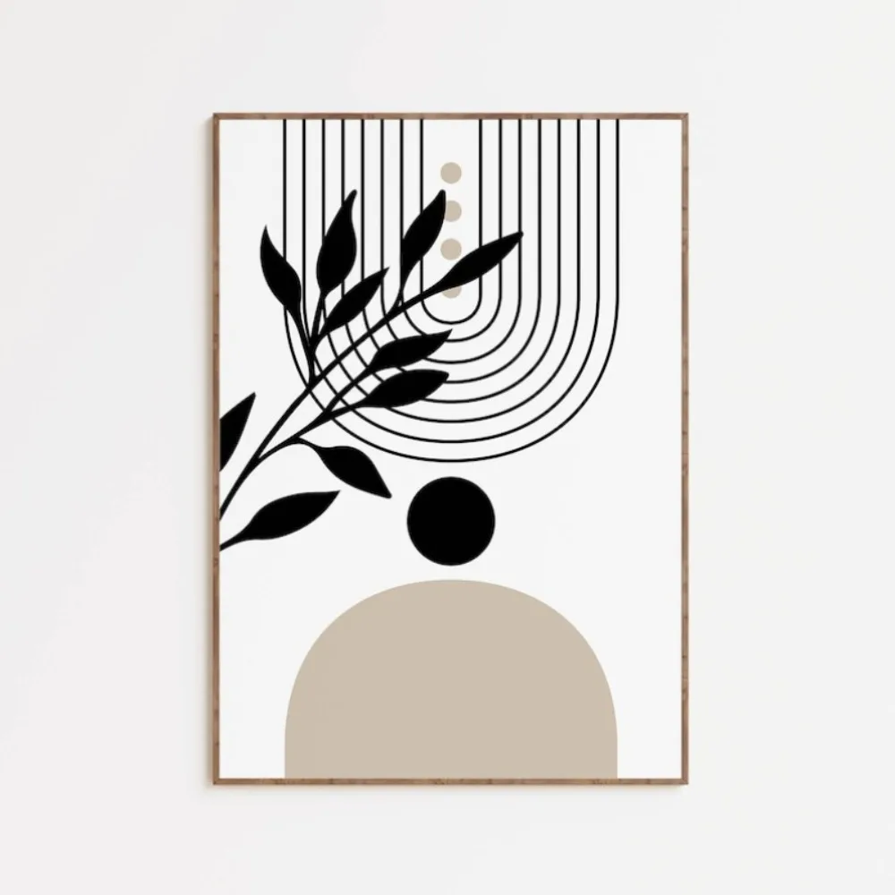 ​Frameless Bohemian Neutral Wall Art Prints, Beige and Black Plant Posters Bedroom, Living Room, Modern Home Wall Art Decoration