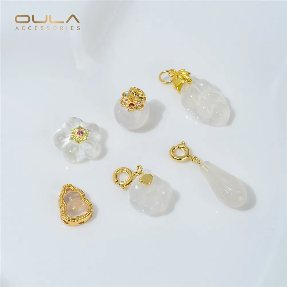 

Natural Nan Hong Agate Candy Crystal Diy Pendant Accessories White Agate Gourd Cat Paw Peach Blossom Small Drop Slipper Beads