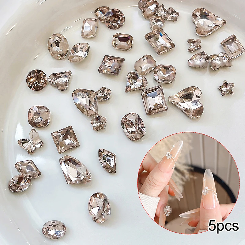 5 pezzi di diamanti di cristallo di lusso punte per pile nail art strass 3D fai da te impilati trapano gioielli charms manicure decorazione accessori