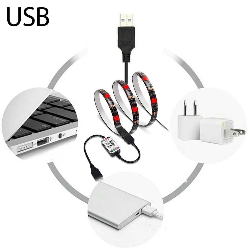 1-20M Bluetooth Control USB Power LED Strip DC 5V RGB 5050 Flexible for Home TV Backlight Desk Decor Screen Led Background Light