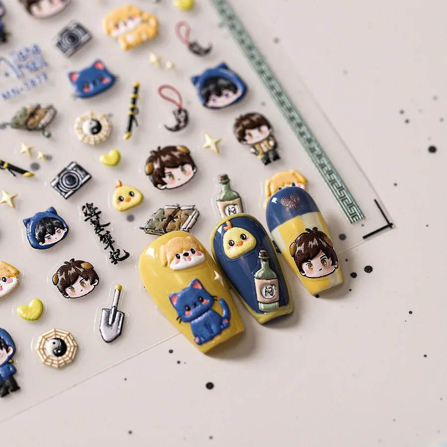 

Хроники Graver Robbers, новые милые наклейки для ногтей в мультяшном стиле Chibi Zhang Qiling Wuxie, тисненные милые наклейки для ногтей с тиснением