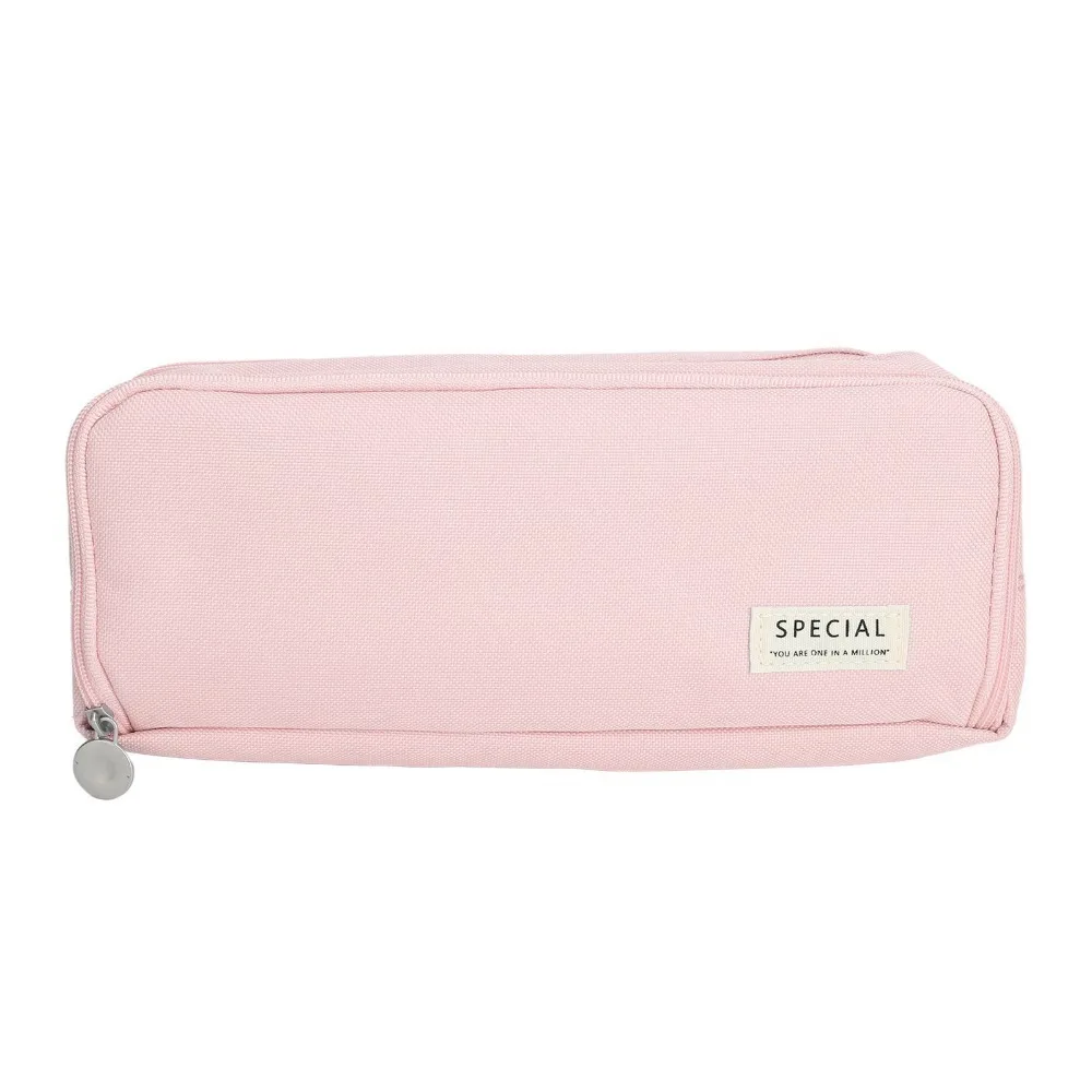 Durable Fabric Double Window Pencil Case Solid Color Wear Tough Solid Color Pencil Pouch Spacious Interior Portable Shape