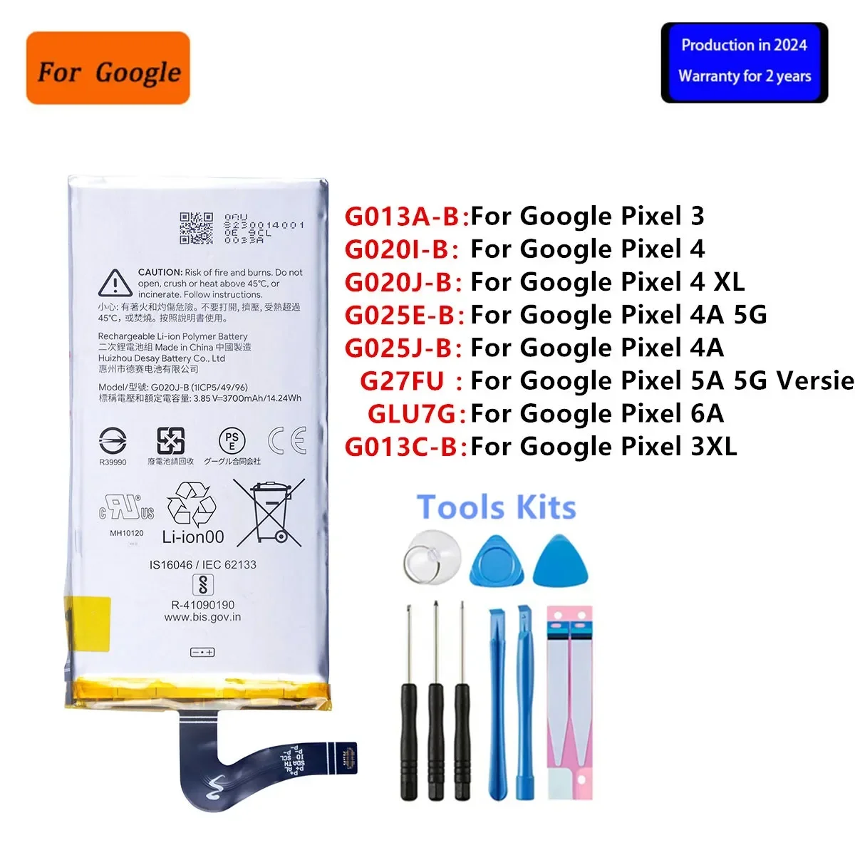 

G013C-B G020I-B G020J-B G025E-B G013A-B G025J-B G27FU GLU7G For Google Pixel 3 4 3XL 4XL 4A 5A 5G Versie 6A Phone Batteries