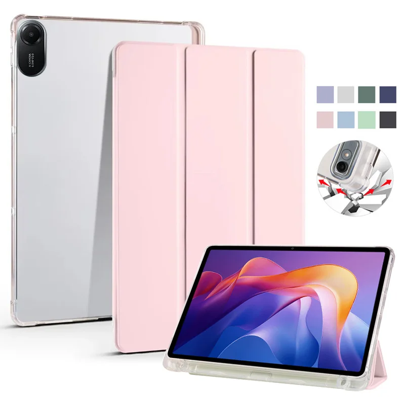

For Xiaomi Redmi Pad 2 Case with Pencil Holder Trifold PU Leaher Soft TPU Back Stand Tablet Funda For Redmi Pad 2 2025 Case 11"