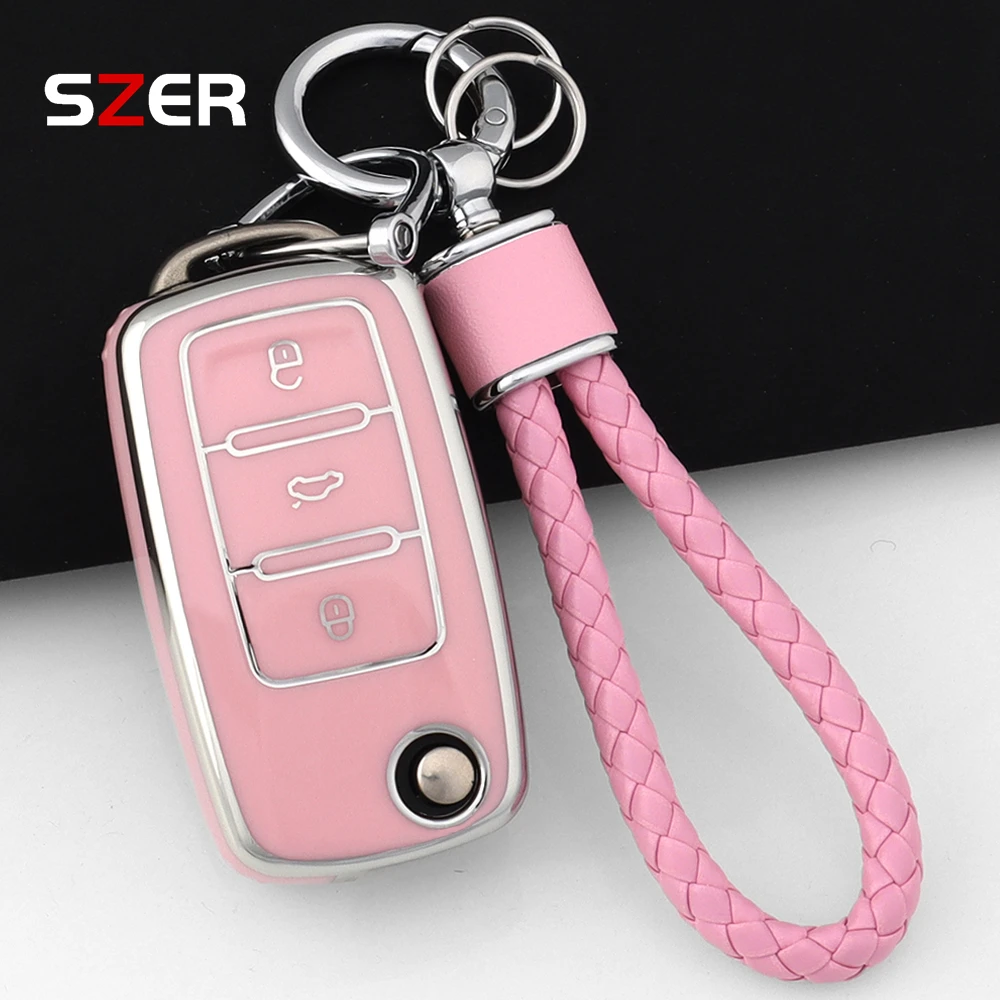 TPU Auto Flip Schlüssel Fall Abdeckung Shell Für Volkswagen VW Polo Golf Passat Tiguan Käfer Caddy T5 Up Eos Skoda Octavia Seat Leon Altea
