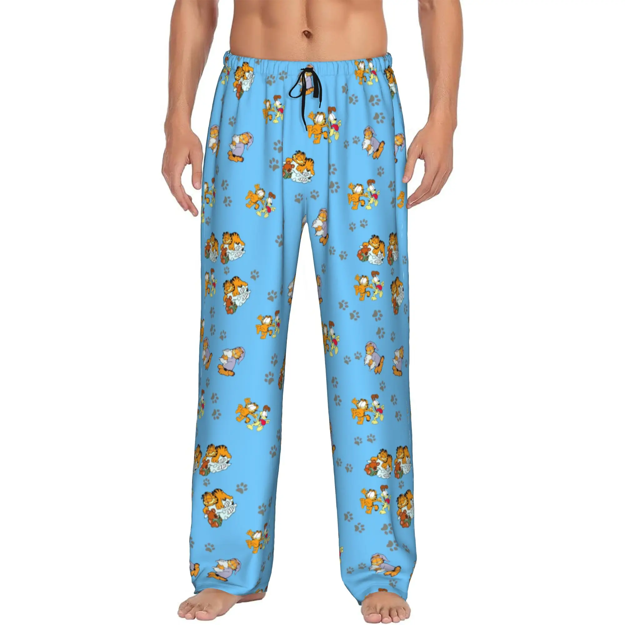 Custom Cat Cartoon Pajama Pants Sleepwear Men's Elastic Waistband Comic Strip Manga Sleep Lounge Bottoms with Pockets