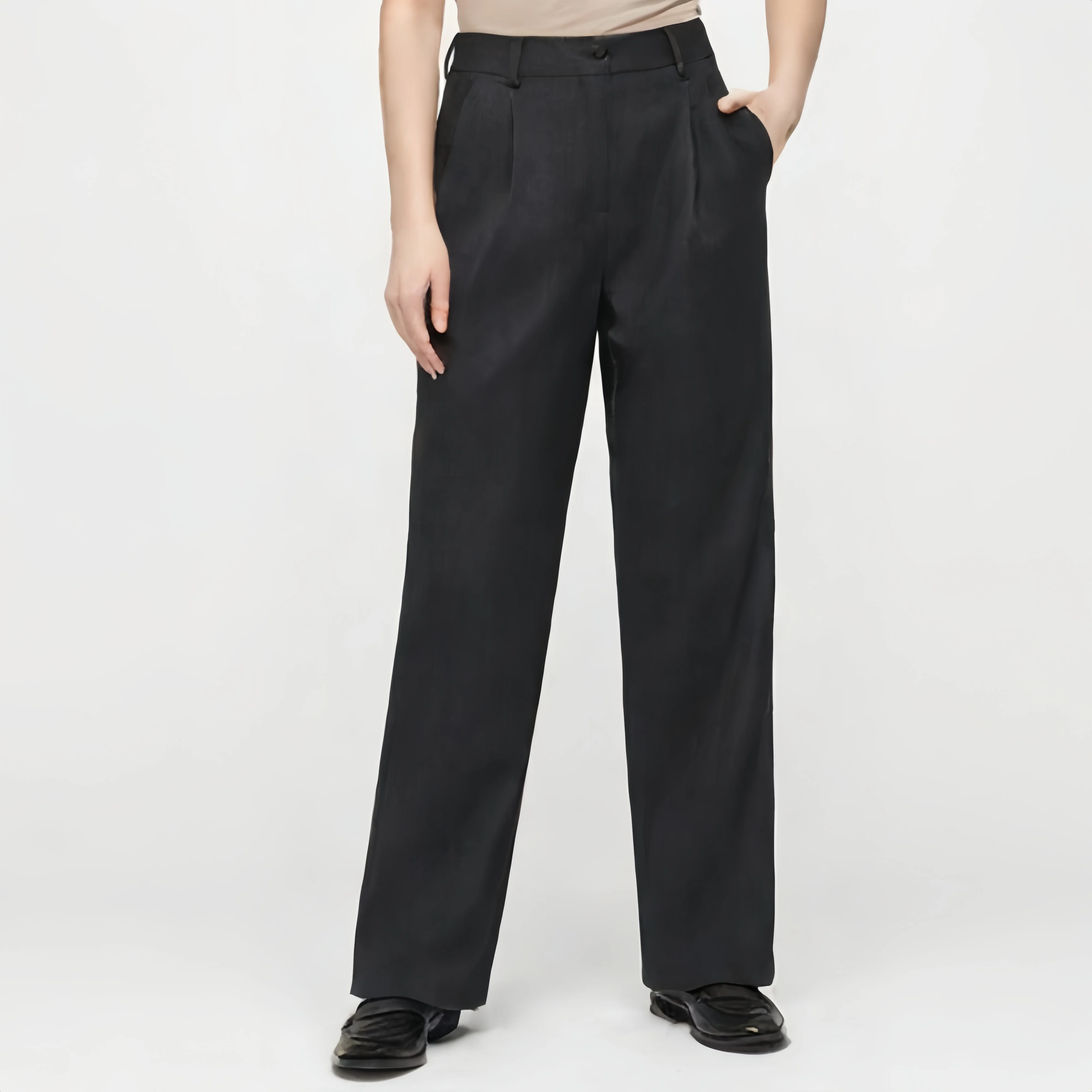 Stylish Dark Grey Wide - Leg Trousers for Women from Taop&Za with Belt Loops and Pleated Design for a Chic Look