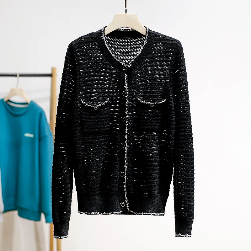 

XKing Spring New Women's Knitted Open Cardigan Thin Outerwear Low round Neck Long Sleeve Loose Fit Comfortable Commute Style