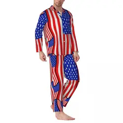 Conjunto de pijama con bandera americana para hombre, ropa de dormir suave, informal, suelta, personalizada, para el hogar, Primavera, 2 piezas