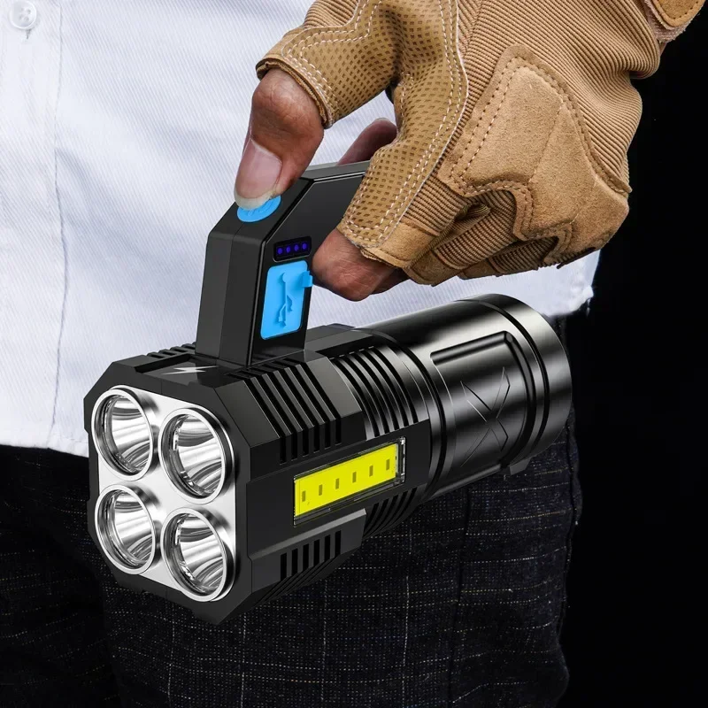 

LED Super Bright Flashlight Rechargeable COB Torch 4 Modes Outdoor Portable Camping Work Light Waterproof Emergency Searchlight