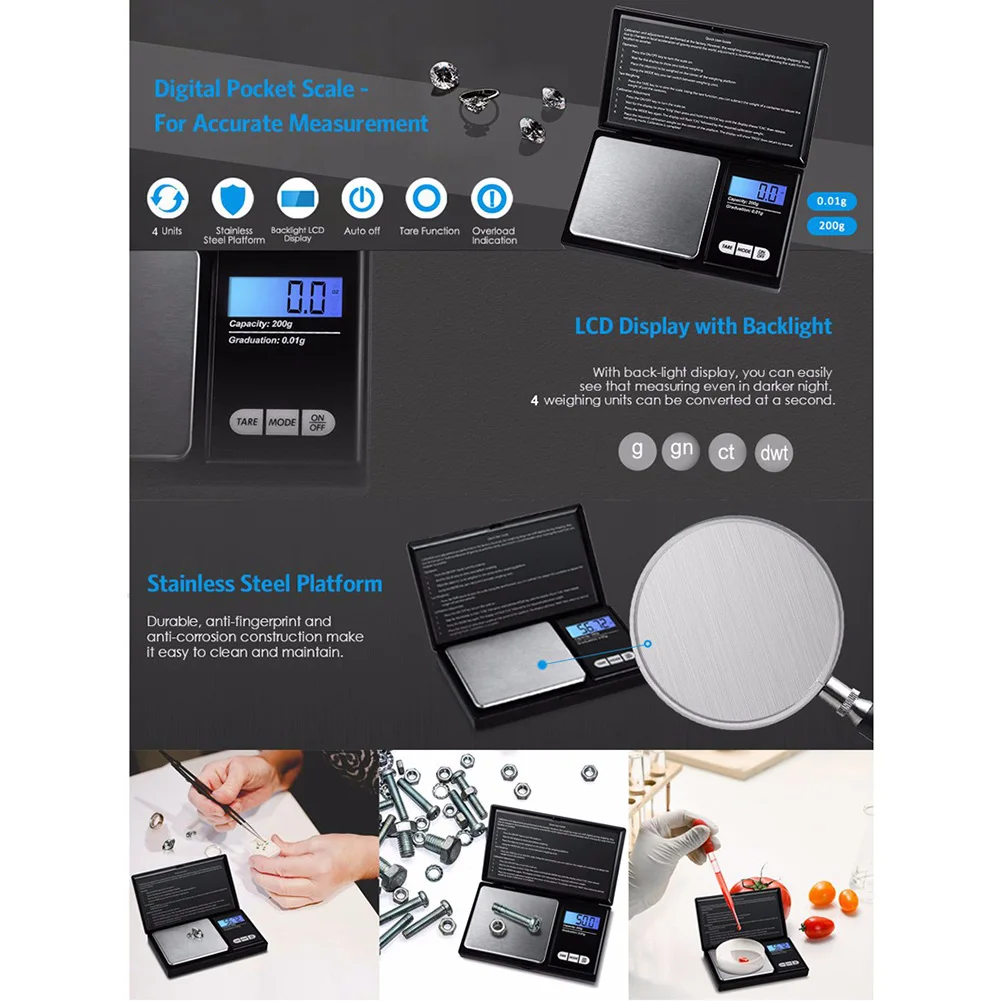 1kg/0.1g Gold Jewellery Weighing Scales 7 Units Conversion Digital Scale Portable Jewelry Scale Auto Off for Jewelry Measurement