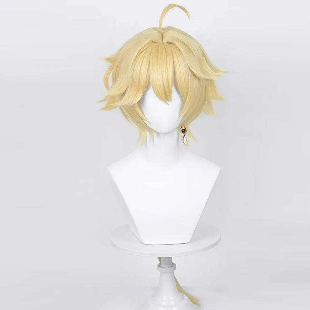 RANYU Genshin Impact Aether Wigs Synthetic Long Braided Straight Blonde Yellow Anime Game Cosplay Hair Wig For Daily Party