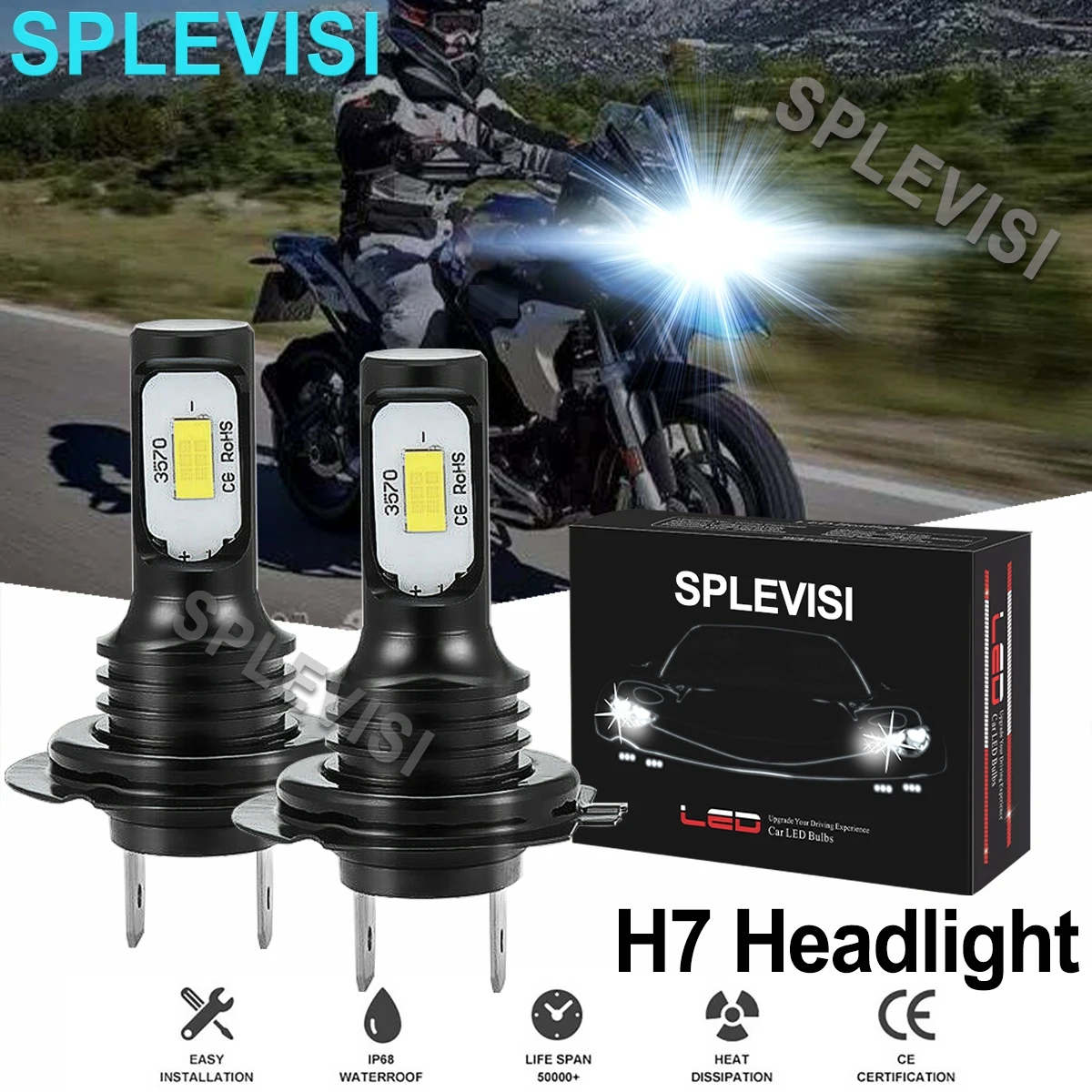 2x70W 6000K pure white Motorcycle LED Headlight  Kit For BMW K1200 K1300 K1600 R1100 R1200