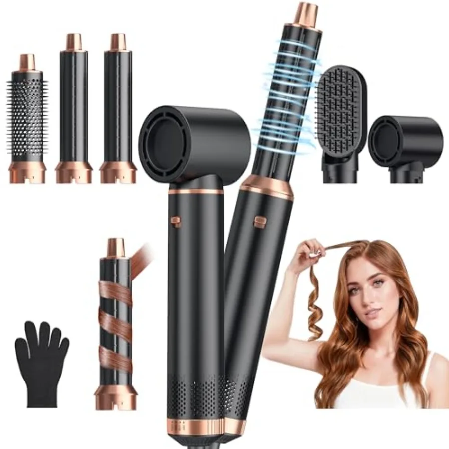 

5 in 1 Blow Dryer Brush Upgrade Hair Dryer Brush Air Curler Air Curling Wrap Styler Detachable Hot Air Brush Negative Ion Curli