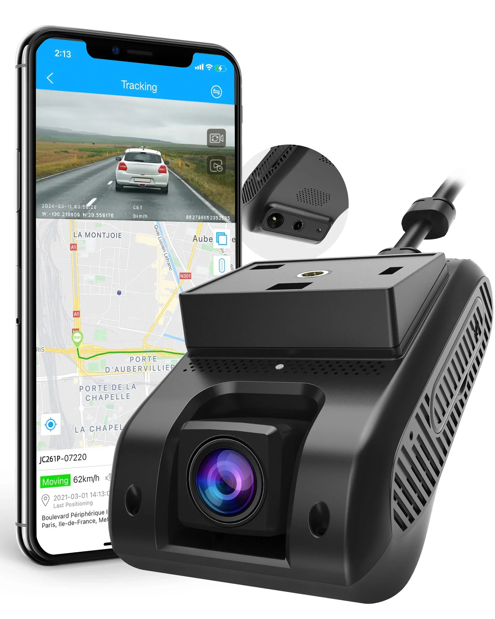JC261P 4G ADAS Dual Dash Cam Front & Inside, Remote Monitor Live Video GPS Car Camera 1080P Night Vision Event Video SOS