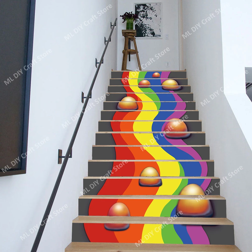 Bright Color Stickers Staircase Step Ceramic Tiles Home Decoration Art Murals Peeling PVC Pasting Waterproof Wallpaper