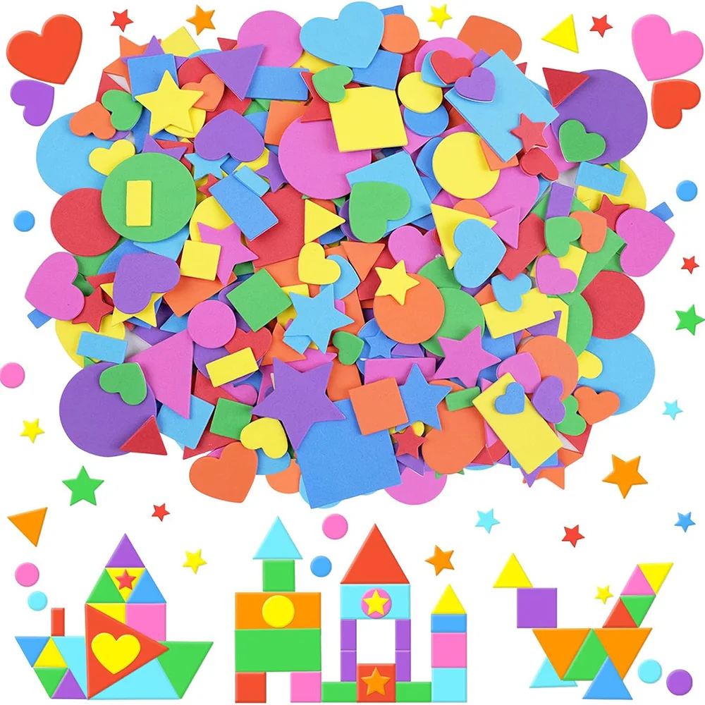 Selbstklebende EVA-Schaumstoff Sterne, Herzen, Geometrische Formen für Kinder DIY Bastelbedarf Klassenzimmer-Belohnungen Scrapbooking Weihnachten Heim-Party