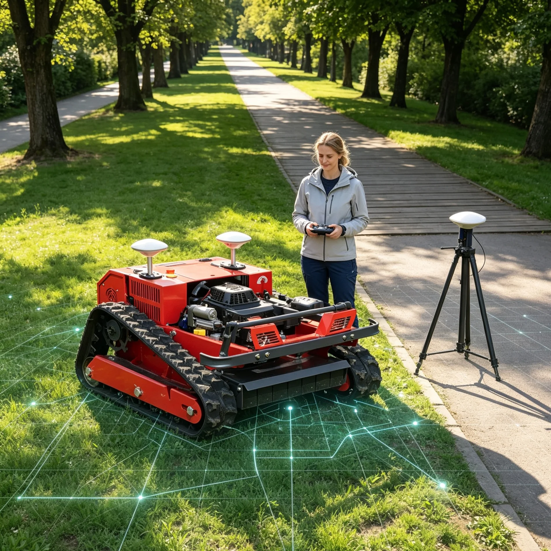 Customized Urban Park Greenbelt Red 550‑GPS Self‑Propelled Lawn Mower, Remote Custom GPS Planned Route For Labor‑Saving Large‑Ar