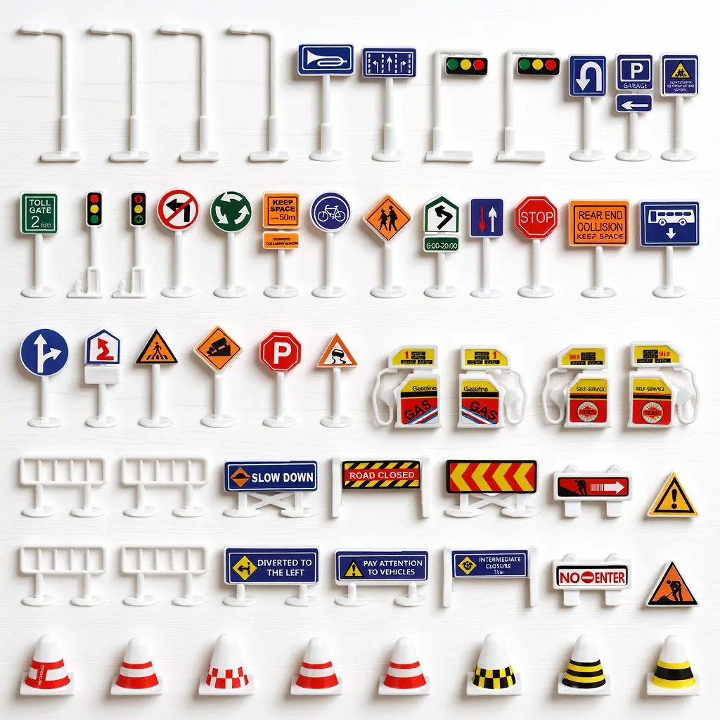 

56 Pcs Model Toy Road Signs Realistic Street Sign Set for Kids Educational Traffic Props Small Roadway Toys