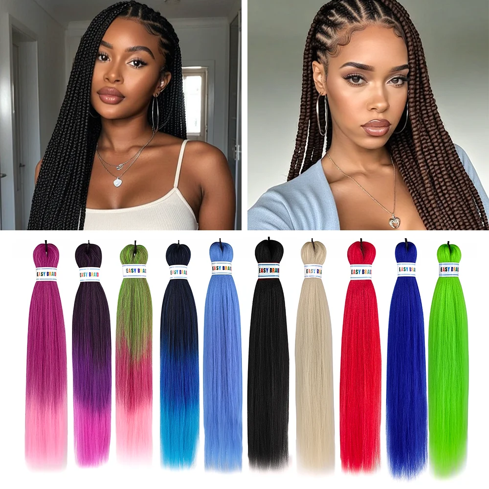 Extensões de cabelo Kanekalon Knotless pré-esticadas, tranças sintéticas, cabelo textura Yaki, longo e reto, sem nós