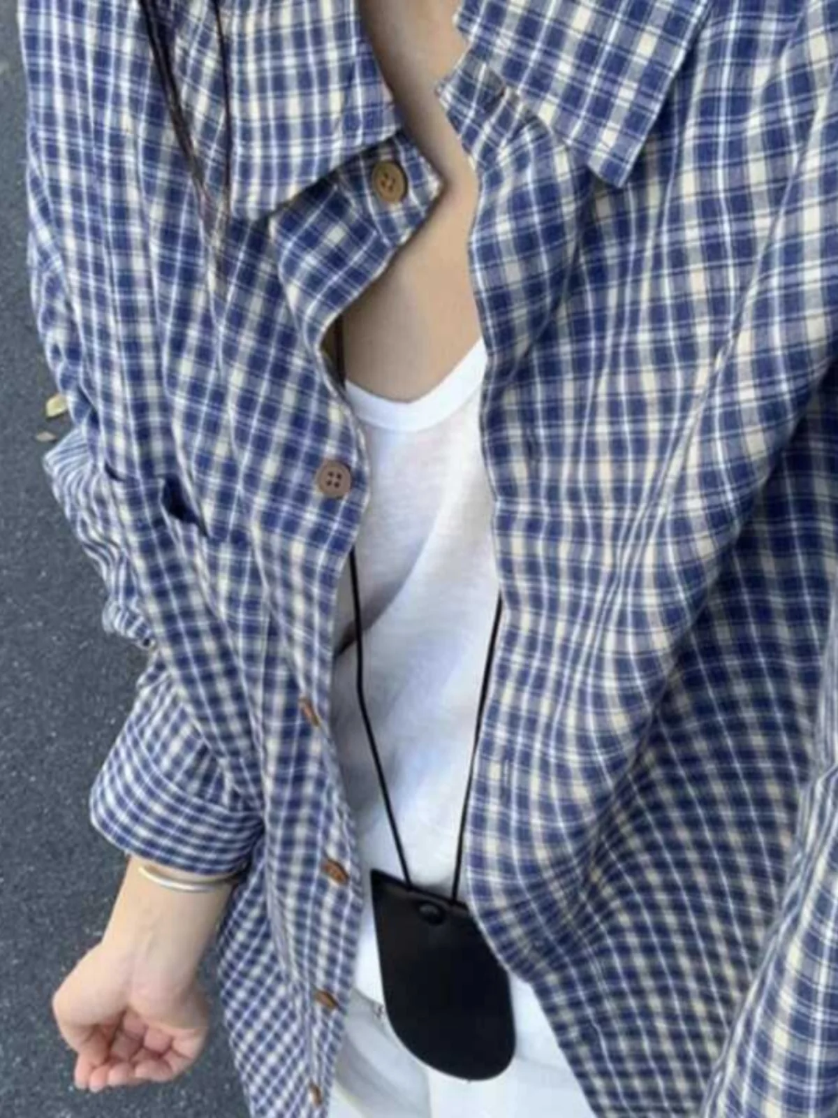 

Ретро корейский свободный крой синий клетчатый длинный све повседневный осенний сезон маленький размер выше одной пуговицы irt