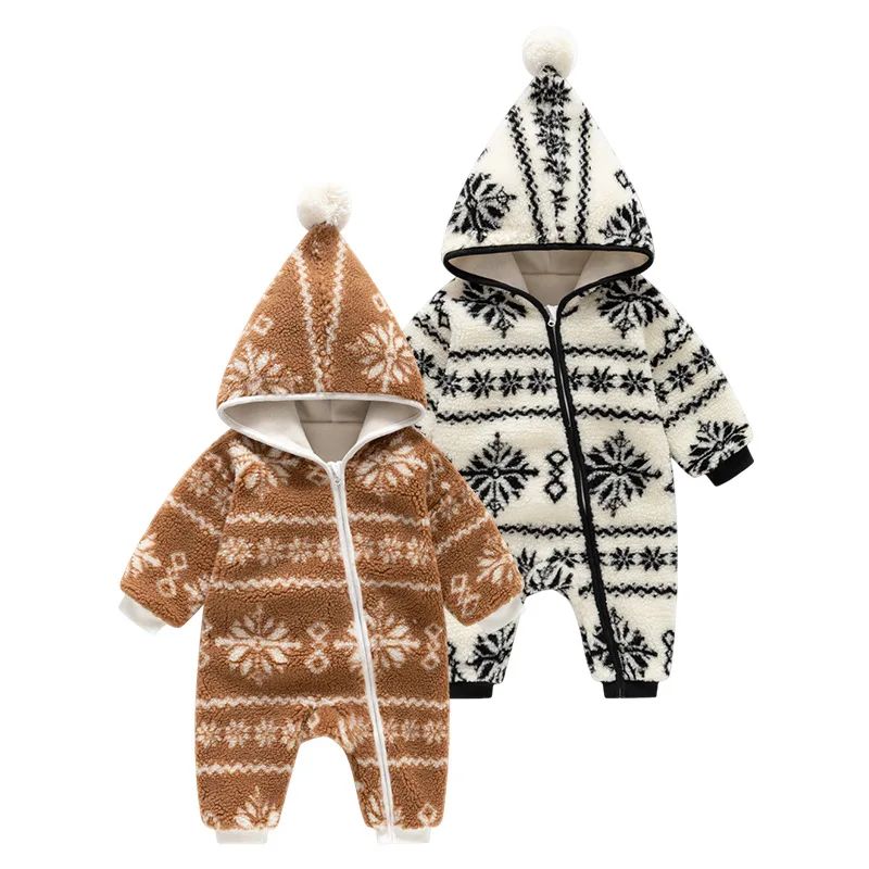 

Новые зимние комбинезоны для новорожденных мальчиков с капюшоном, жаккардовые утепленные комбинезоны для маленьких девочек, детские боди для маленьких мальчиков, верхняя одежда