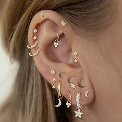 1 pieza Tragus Rook Helix Piercing pendiente de mujer tendencia cartílago oreja Piercing estrella Luna Concha Daith Lobe orbital joyería de moda