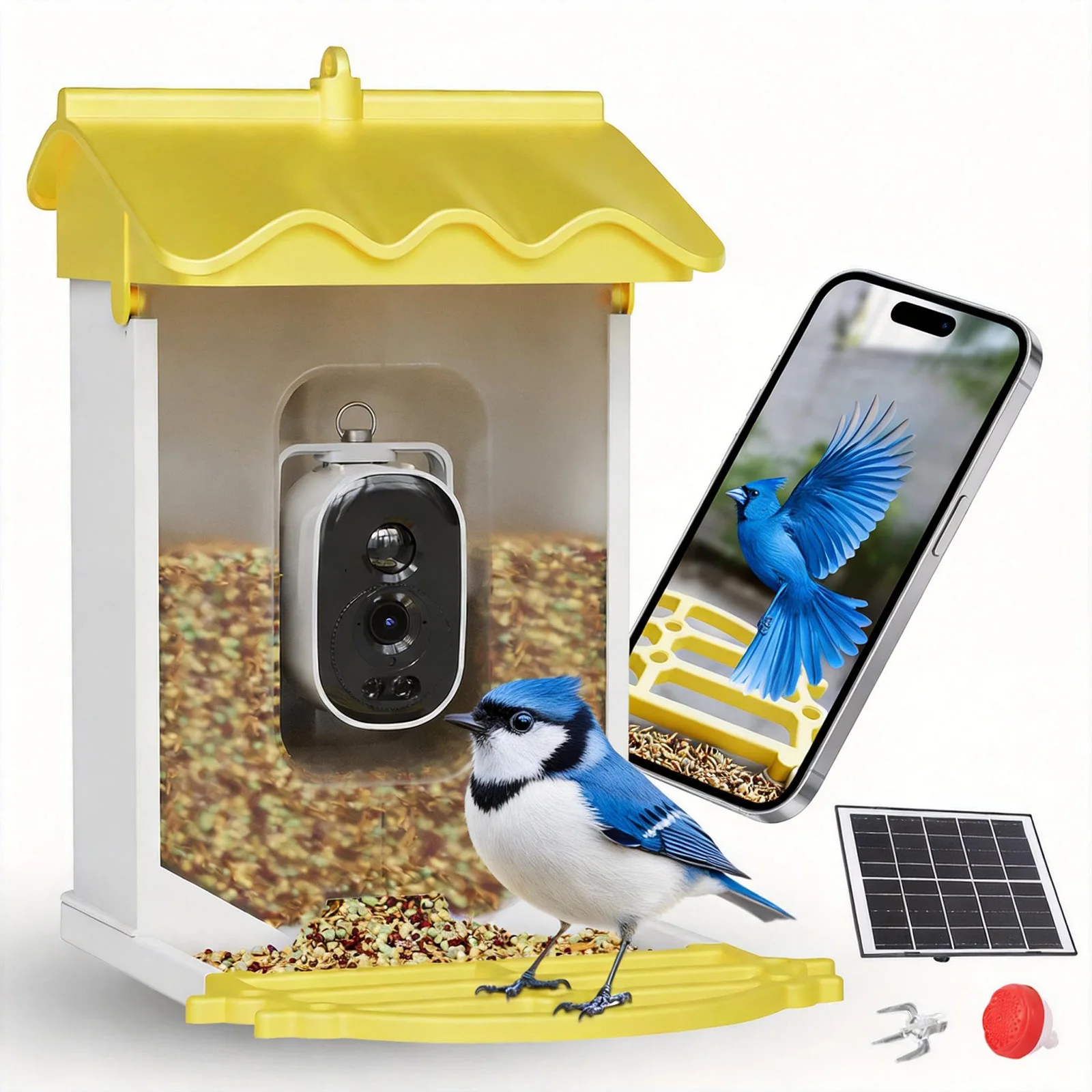

Умная кормушка для птиц 4K с AI-камерой, на солнечной энергии, с автоматической записью, беспроводной мониторинг для наблюдения за птицами на улице, отпугивание белок