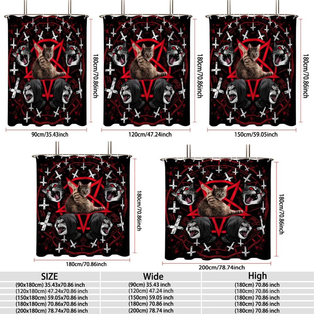 1PC Dark Five-Pointed Star Erotic Cat Shower Curtain, Waterproof Shower Curtain, Partition, and Privacy Hanging Curtain