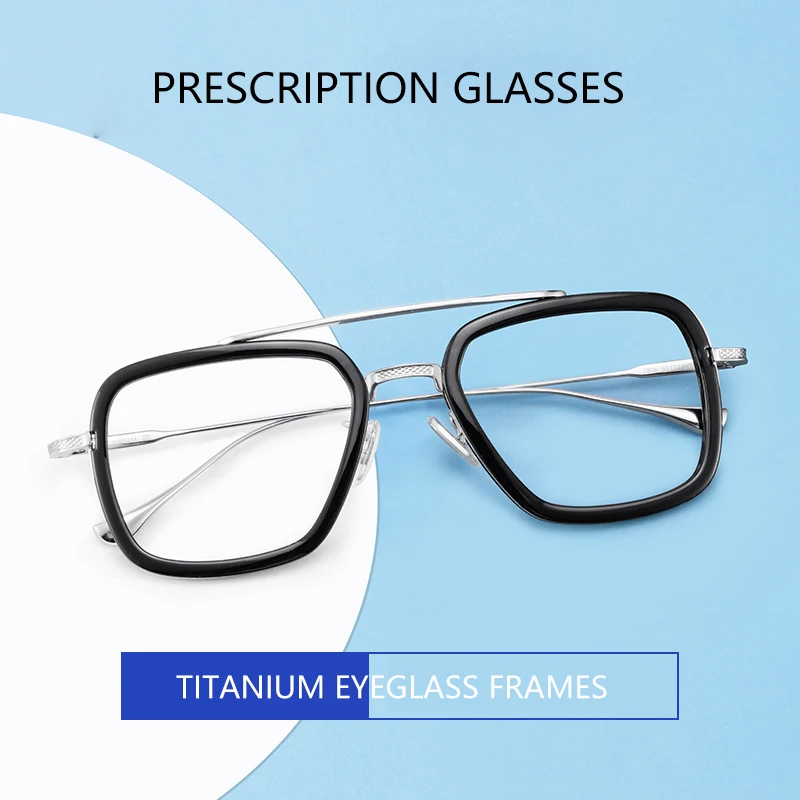 Optical Prescription Eyeglasses Fashion Retro Pilot Double Bridge Glasses Celebrity Matching Pure Titanium Eyewear 7806