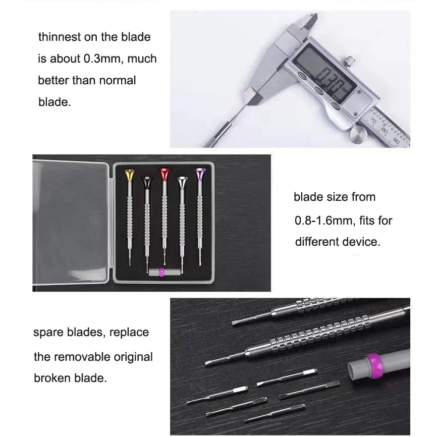 Precision Watch Repair Tool Boxed Flat Straight Screwdriver for Mobilephone Watchmaker Small Screwdrivers Set with Spare Blades