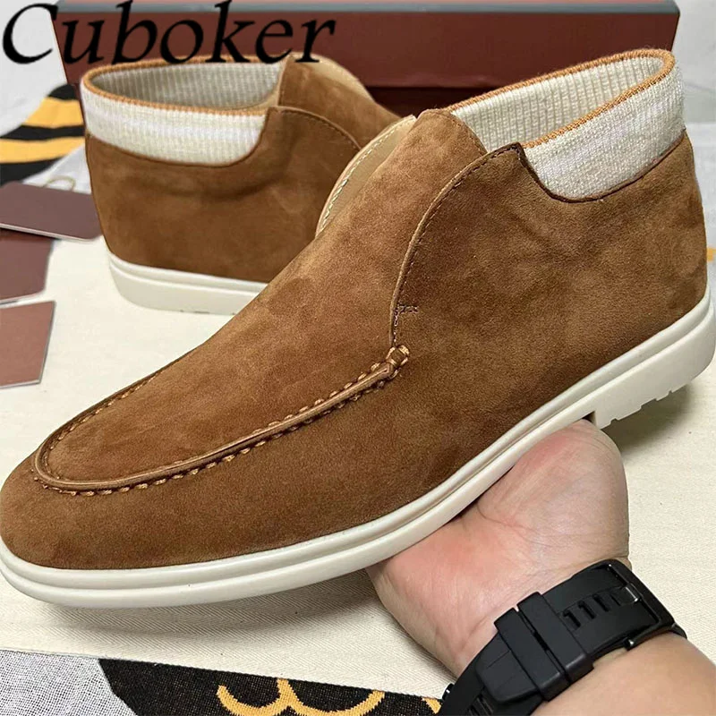 2023 High Top Lazy Loafers Shoes Men\'s Business Shoes Flat Heel Slip-on Lazy Loafers Suede Leather Summer Walking Shoes for Men