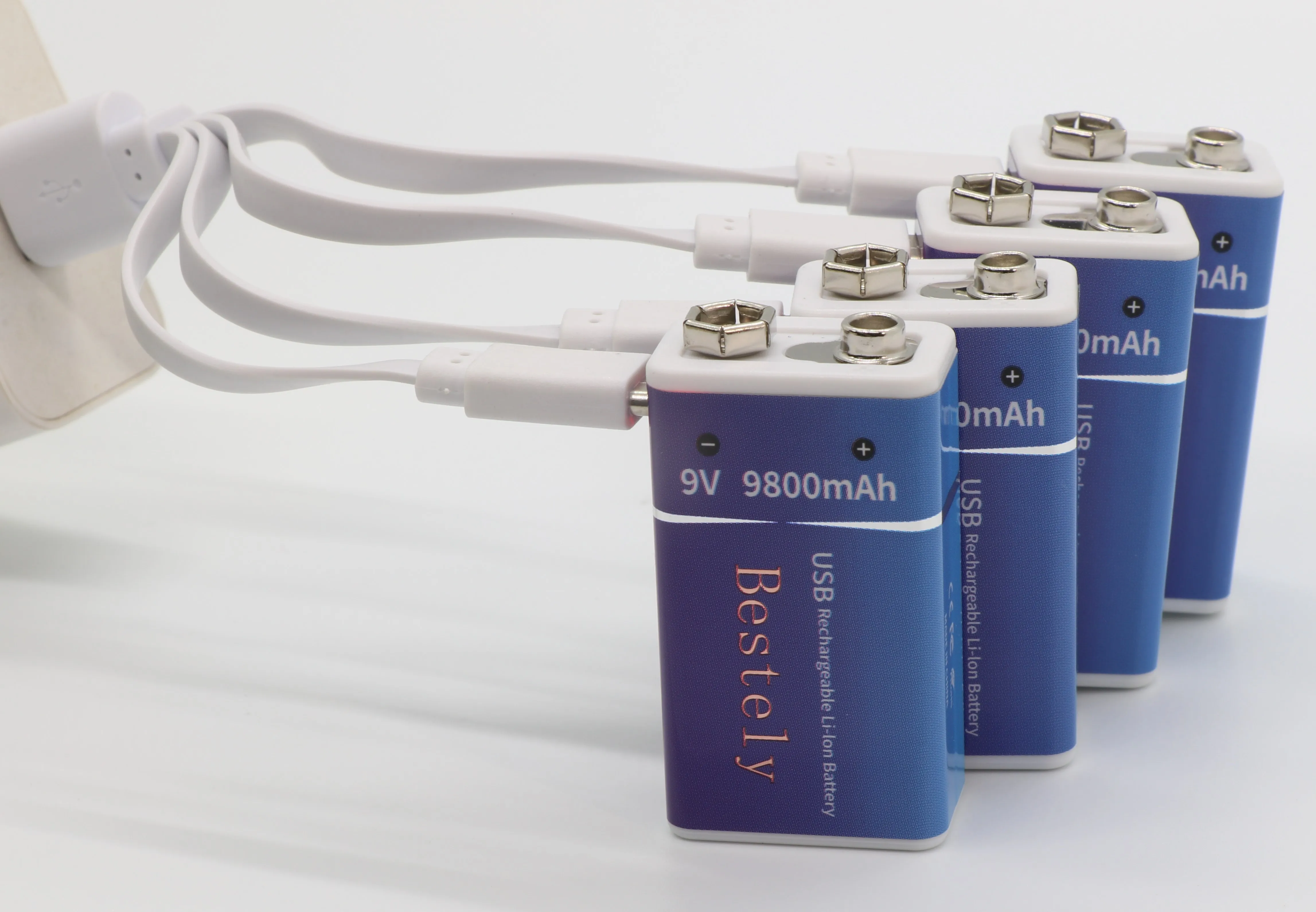 Bestely New 9V Rechargeable Lithium Batteries 9800mAh Fast Charging Long Lasting with Cable for Smoke Detector Multimeter Mic