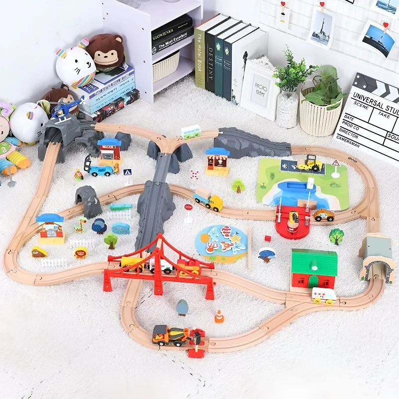 Cave Zoo Wooden Train Track Set Compatible with All Brand Wooden Track Train Toys Railway Train Tracks Toys for Children Gift