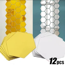 6/12pcs 3D Mirror Wall Stickers Hexagon Shape Acrylic Removable Wall Sticker Decal DIY Home Decoration Art Mirror Ornaments