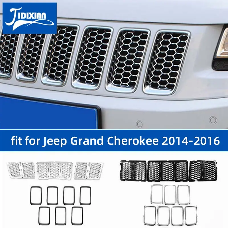 Jidixian grelhas de corrida para jeep grand cherokee 2014 2015 2016 inserção frontal grade de favo de mel malha decoração capa acessórios